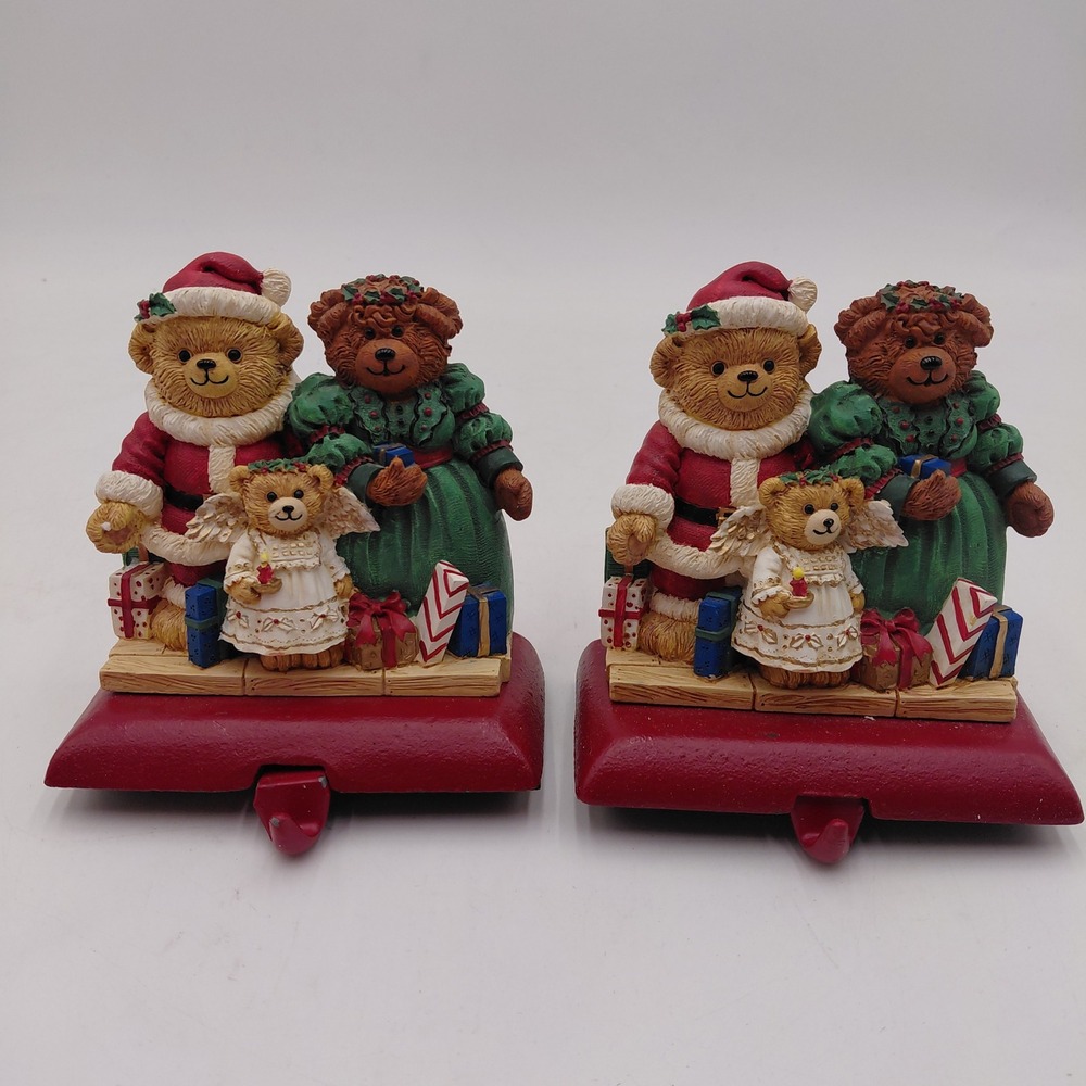 Potpourri Designs Christmas Bear Family Stocking Hangers Set of 2 Handpainted